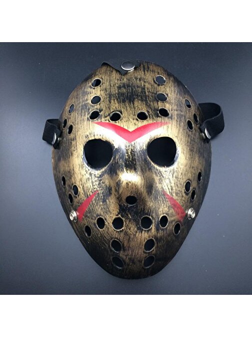 Baskaya Bakır Renk Kırmızı Çizgili Tam Yüz Hokey Jason Maskesi Hannibal Maskesi