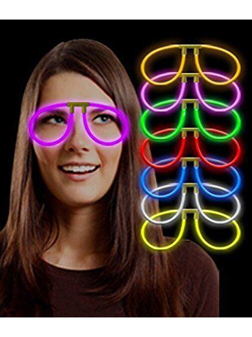 Baskaya Karanlıkta Parlayan Fosforlu Glow Stick Gözlük Fosforlu Renkli Gözlük 6 Adet