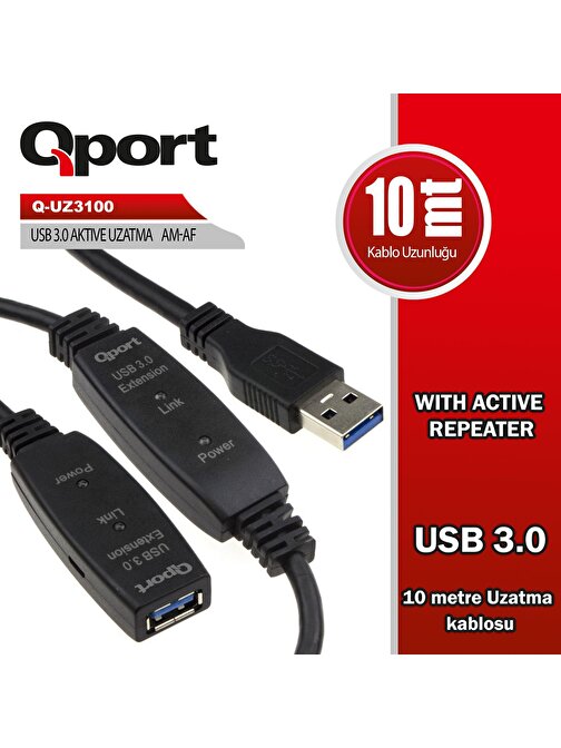 QPort Q-UZ3100 USB 3.0 10 Metre Uzatma Kablosu