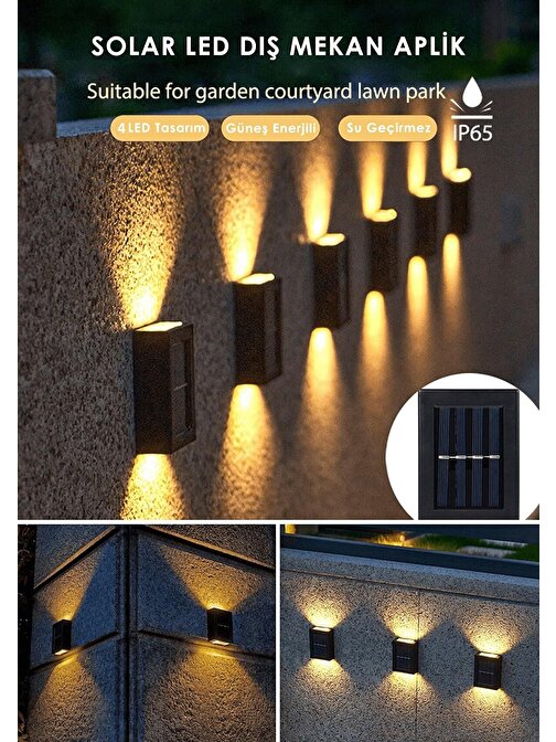 Xmarket 4 Ledli Solar Çift Taraflı Duvar Lambası Güneş Enerjili Aydınlatma Dekorasyon Aplik Işık