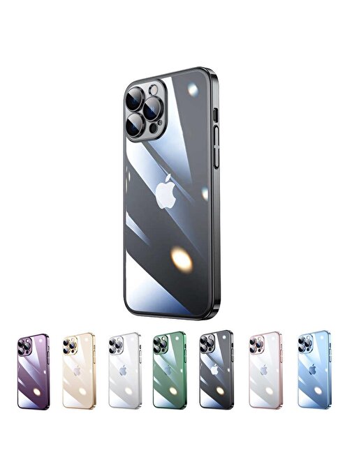 Joyroom İphone 14 Darbe Emici Şeffaf Kenarları Renkli Sert Lazer Lensli Kılıf
