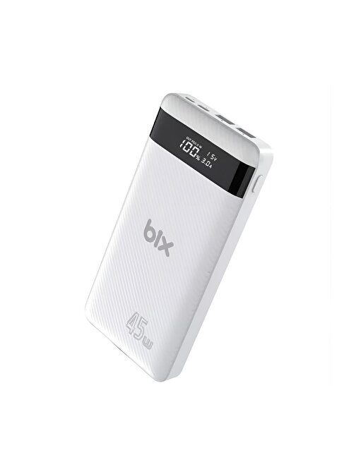 Bix 20000 mAh 45W USB Led Göstergeli Kablolu Hızlı Şarj Powerbank Beyaz