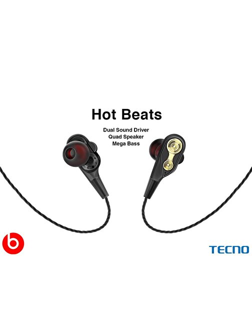 Tecno 2023 Hot Beats 3D Hifi 4 Hoparlörlü Realme 7 Type-C to 3.5mm Jack Dönüştürücü Kablolu Mikrofonlu Kulaklık Siyah