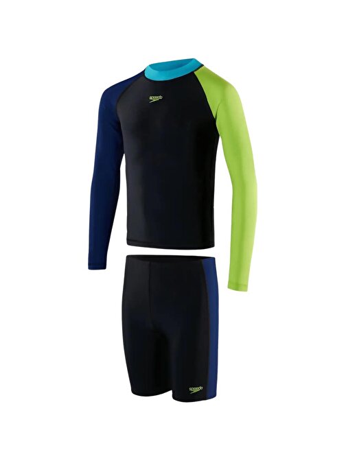 Speedo 8-12871G742 - Colourblock Long Sleeved Erkek Çocuk Yüzücü Mayosu Renkli 15-16 Yaş