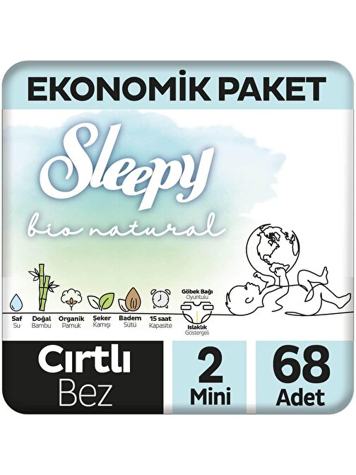 Sleepy Bio Natural 3 - 6 kg 2 Numara Jumbo Paket Bebek Bezi 68 Adet