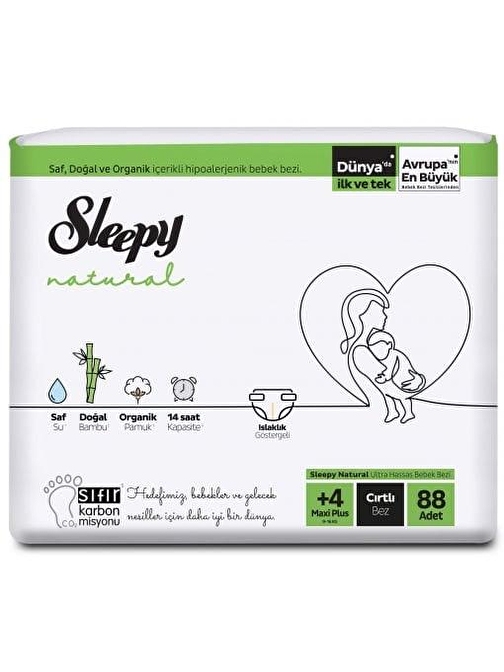 Sleepy Natural 8 - 14 kg 4 Numara Jumbo Paket Bebek Bezi 88 Adet