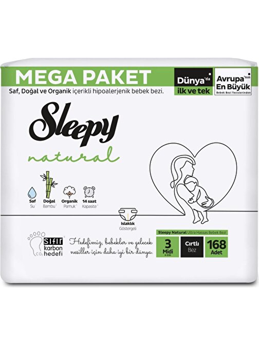 Sleepy Natural 4 - 9 kg 3 Numara Fırsat Paketi Bebek Bezi 168 Adet