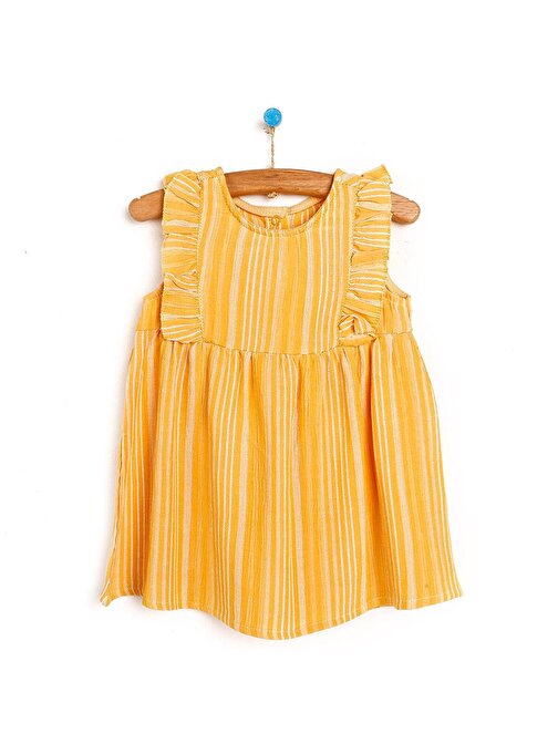 Hellobaby Basic Kız Bebek Fırfırlı Elbise 1 Yaş Hardal