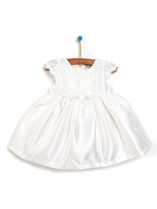 Hellobaby Basic Kız Bebek Dantel Detaylı Beyaz Abiye Elbise Kız Bebek 9 Ay Ekru