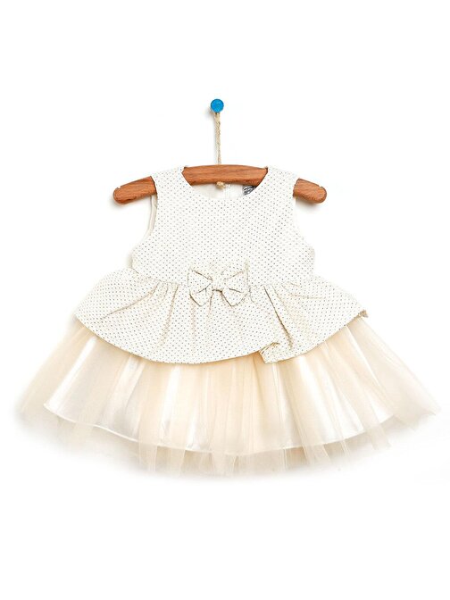 Hellobaby Basic Fiyonk Detaylı Katlı Abiye Elbise Kız Bebek 9 Ay Ekru