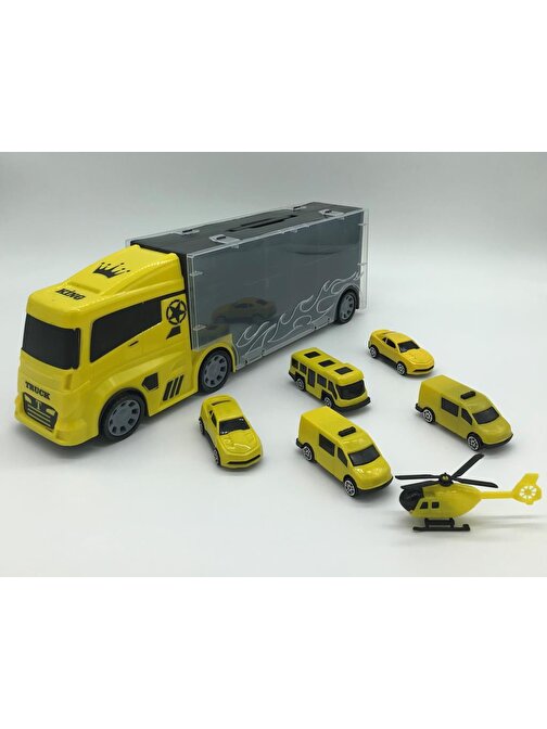 King Oyuncak 6 Mini Araç Ve Taşıyıcı Kamyon Sarı Lal 2017