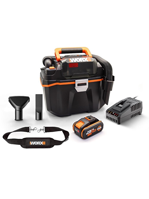 WORX WX031 20Volt 4.0Ah. 200W/16Kpa Li-ion Kömürsüz Flexi Esnek Hortumlu Profesyonel Şarjlı Islak/Kuru Süpürge & Üfleme