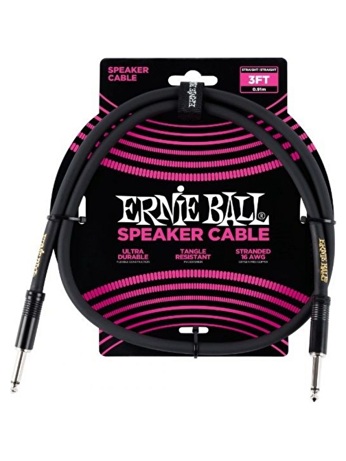 Ernie Ball P06071 3ft Düz Hoparlör Kablosu Siyah