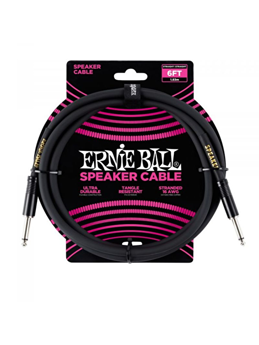 Ernie Ball P06072 6ft Düz Hoparlör Kablosu Siyah