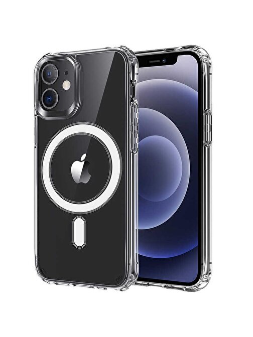 Teleplus iPhone 12 Kılıf Manyetik Kristal Wiriless Destekli Sert Kapak Silikon  5000 Mah Magsafeli Powerbank