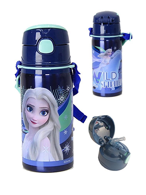 Frozen Kız Çocuk Çelik Matara 500 ml 1 Adet Frozen Elsa Çelik Suluk Lacivert