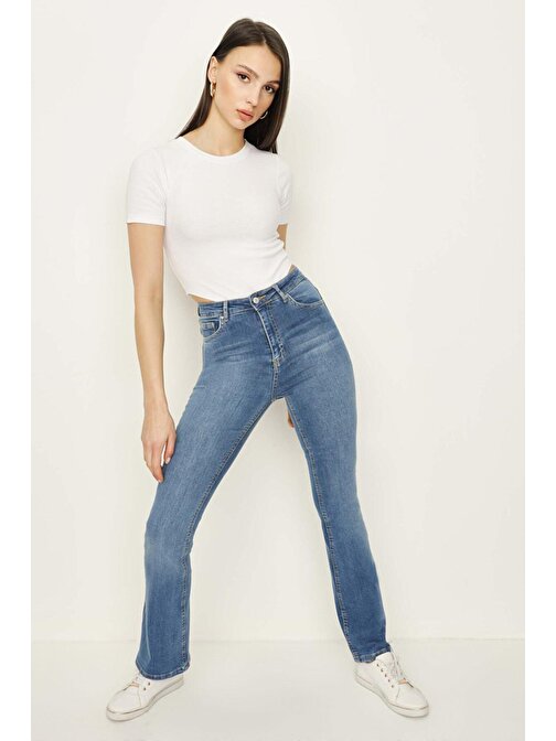 Kadın Yüksek Bel Geniş Paça Jeans