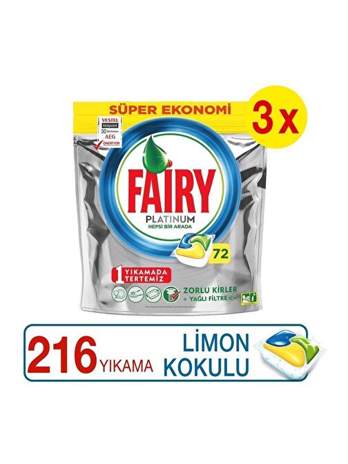 Fairy Platinum Limon Kokulu Bulaşık Makinesi Deterjanı Kapsülü 216 Yıkama