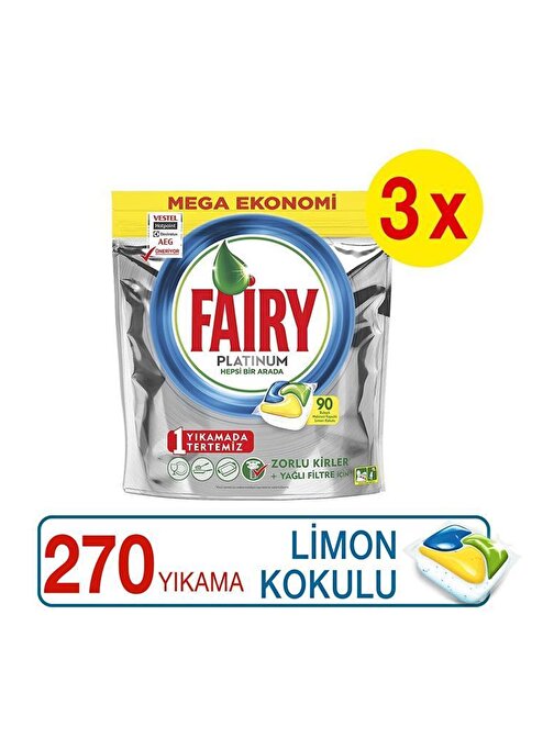 Fairy Platinum Limon Kokulu Bulaşık Makinesi Deterjanı Kapsülü 90x3 270 Yıkama
