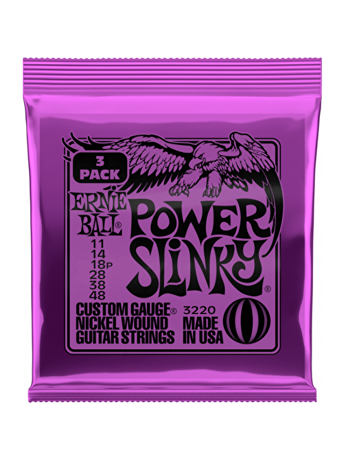 Ernieball P03220 POWER SLINKY Elektro Gitar Tel Seti (3lü Paket)