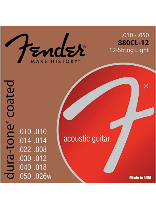 Fender Dura-Tone Coated 80/20 880CL-12 10-50 Akustik Gitar Siyah