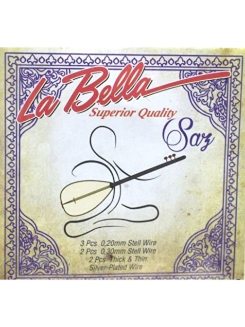 La Bella Strings LBH-20 0 20 Uzun Sap Bağlama Teli Takım Siyah