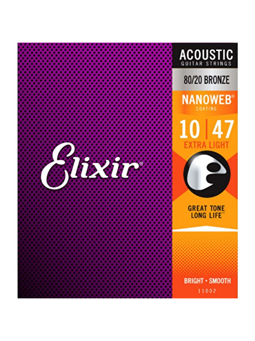 Elixir 11002 Nanoweb 80/20 Bronze Akustik Gitar Teli (10-47)