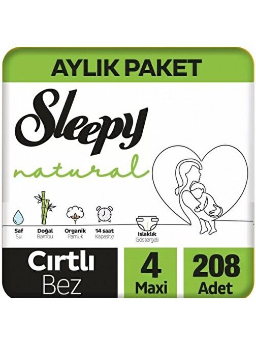 Sleepy Natural 7 - 14 kg 4 Numara Bebek Bezi 208 Adet