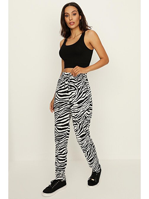 Kadın Zebra Desenli Rahat Kesim Pantolon