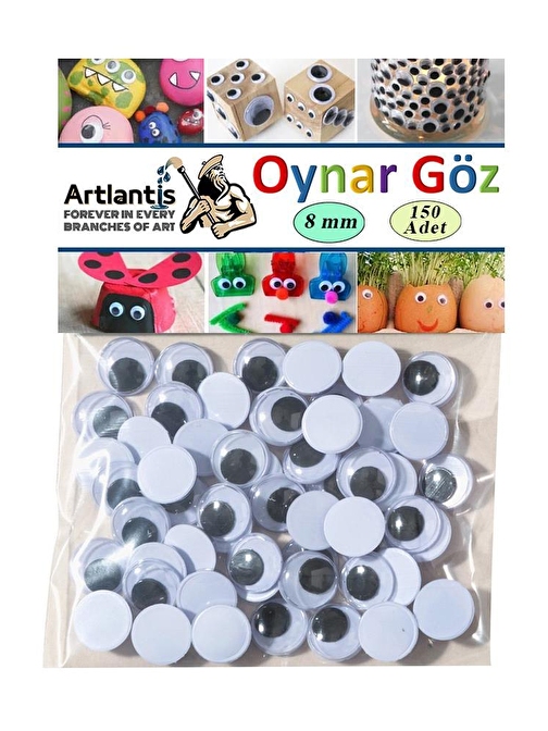 Artlantis Oynar Göz Siyah 8 mm 150 li 1 Paket Oynayan Göz 8mm Hobi Tasarım Anasınıfı Kreş Etkinlik Elişi