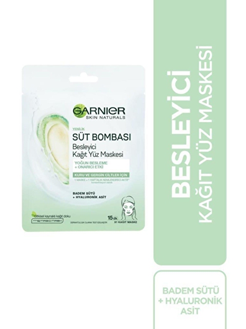 Garnier Tüm Cilt Tipleri Nemlendirici Süt Bombası Badem Sütü Kağıt Maske