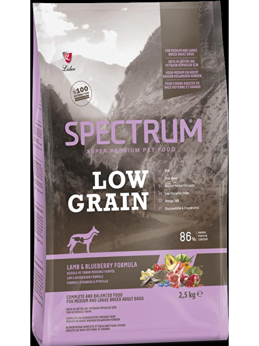 Spectrum Low Grain Kuzu Etli&Yaban Mersinli Orta Ve Büyük Irk Yetişkin Köpek Maması 2.5 Kg