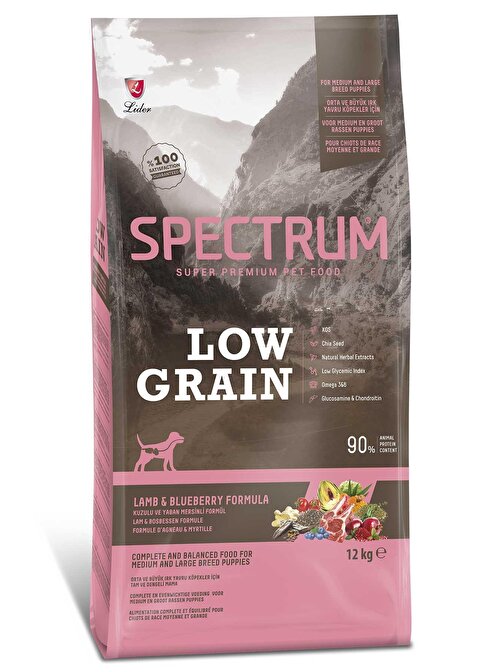 Spectrum Low Grain Kuzu Etli&Yaban Mersinli Orta Ve Büyük Irk Yavru Köpek Maması 12 Kg