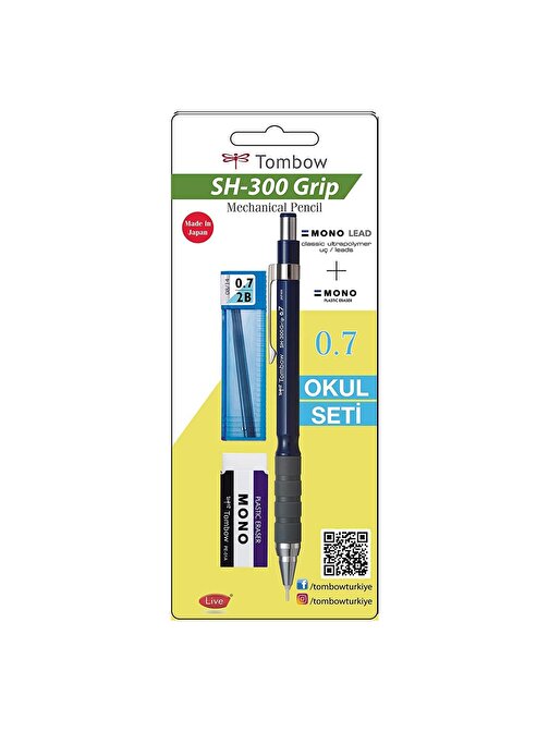 Tombow SH-300 Grip Mekanik Kurşun Kalem Okul Seti 0.7 Lacivert