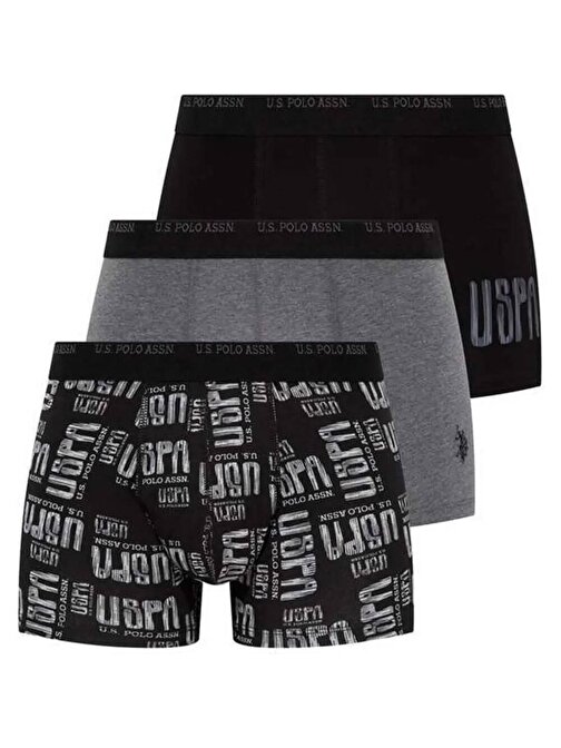 U.S. Polo Assn. Erkek 3 Lü Desenli Boxer Set Antrasit-Siyah-Gri