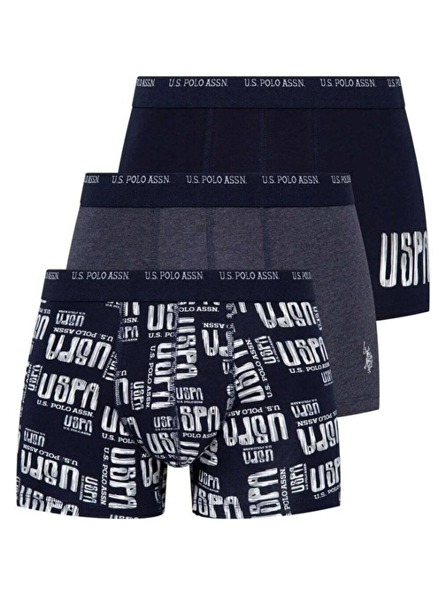 U.S. Polo Assn. Erkek 3 Lü Desenli Boxer Set Lacivert