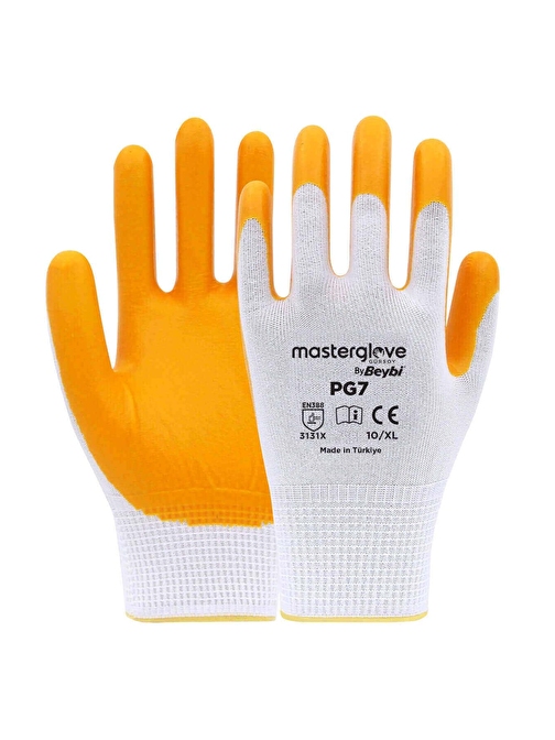 Master Glove Pg7 Sarı Polyester Örme Nitril İş Eldiveni 9 Beden