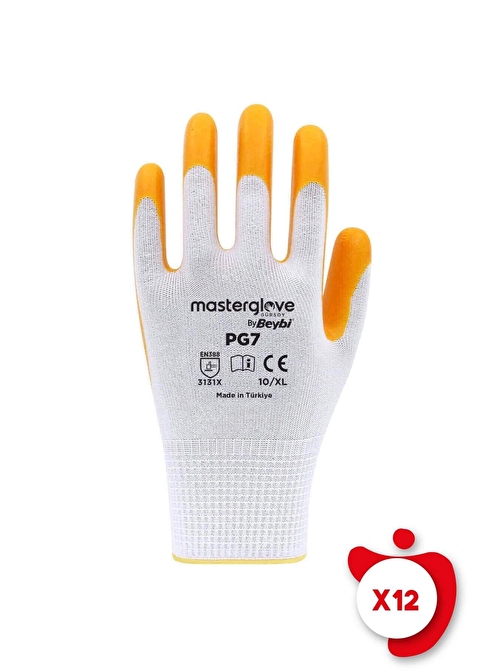 Master Glove Pg7 Sarı Polyester Örme Nitril İş Eldiveni 9 Beden 12 Çift