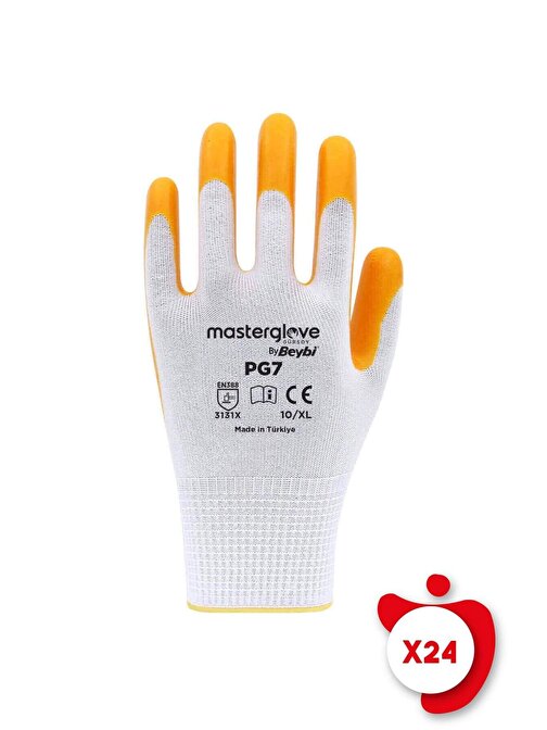 Master Glove Pg7 Sarı Polyester Örme Nitril İş Eldiveni 9 Beden 24 Çift