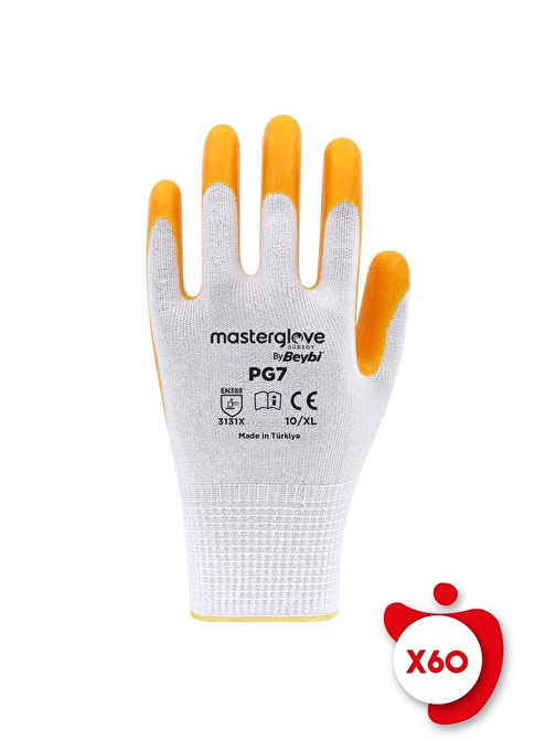 Master Glove Pg7 Sarı Polyester Örme Nitril İş Eldiveni 9 Beden 60 Çift