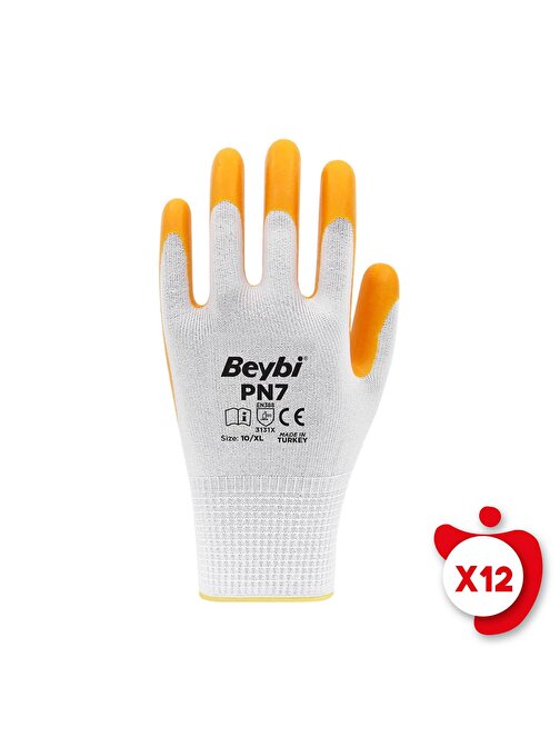 Beybi Pn7 Sarı Polyester Örme Nitril İş Eldiveni 10 Beden 12 Çift