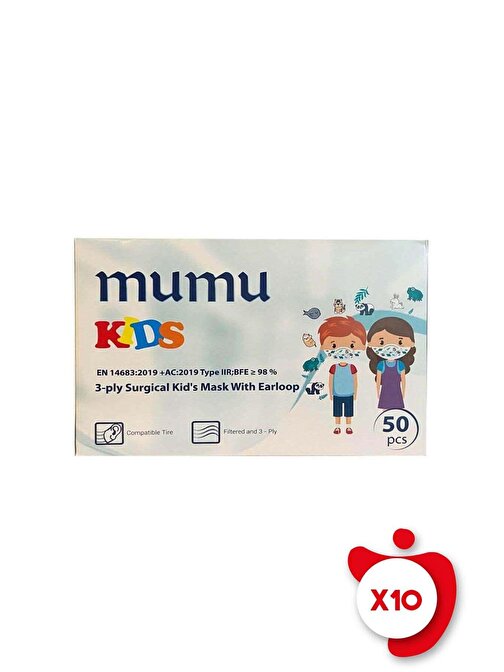 Mumu 3-PLY Surgical Kid's Mask With Earloop 50'li 10 Paket