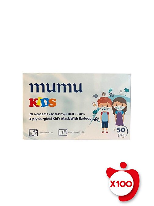 Mumu 3-PLY Surgical Kid's Mask With Earloop 50'li 100 Paket