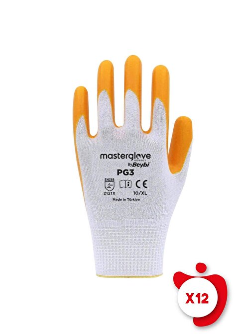 Master Glove Pg3 Sarı Polyester Örme Nitril İş Eldiveni 10 Beden 12 Çift