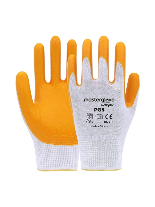 Master Glove Pg5 Sarı Polyester Örme Nitril İş Eldiveni 10 Beden