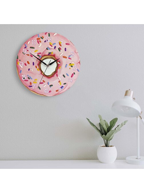 Cajuart Dekoratif Pembe Donut Yuvarlak Ahşap Duvar Saati