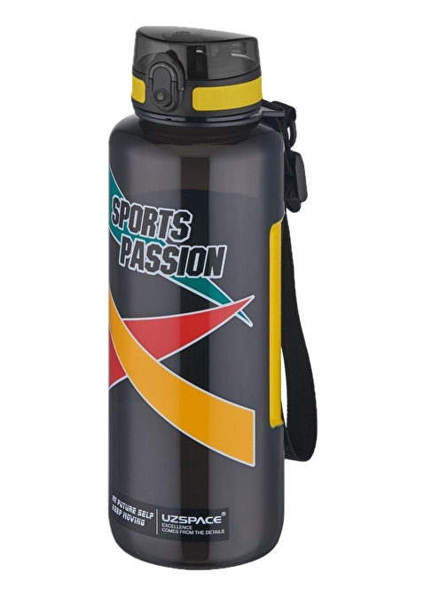 Uzspace 6043 Sports Passion Büyük Boy 1200 ml Tritan Su Matarası Kaydırmaz Tutma Özelliği Siyah