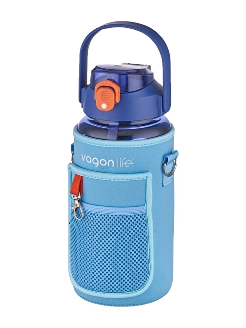 Vagonlife VGN2115 Kılıflı telefon Koyma Yeri Taşıma Askılı 1500 ml Pipetli - pipetsiz Kullanım Su Matarası Mavi