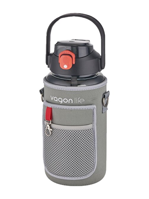 Vagonlife VGN2115 Kılıflı telefon Koyma Yeri Taşıma Askılı 1500 ml Pipetli - pipetsiz Kullanım Su Matarası Gri