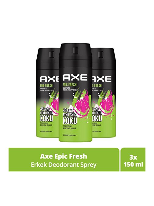 Axe Epic Fresh 48 Saat Etkileyici Koku Deodorant & Body Spray 150 ml 3'lü Set